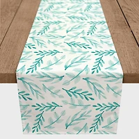 90" Blue Leafy Branches Cotton Twill Runner