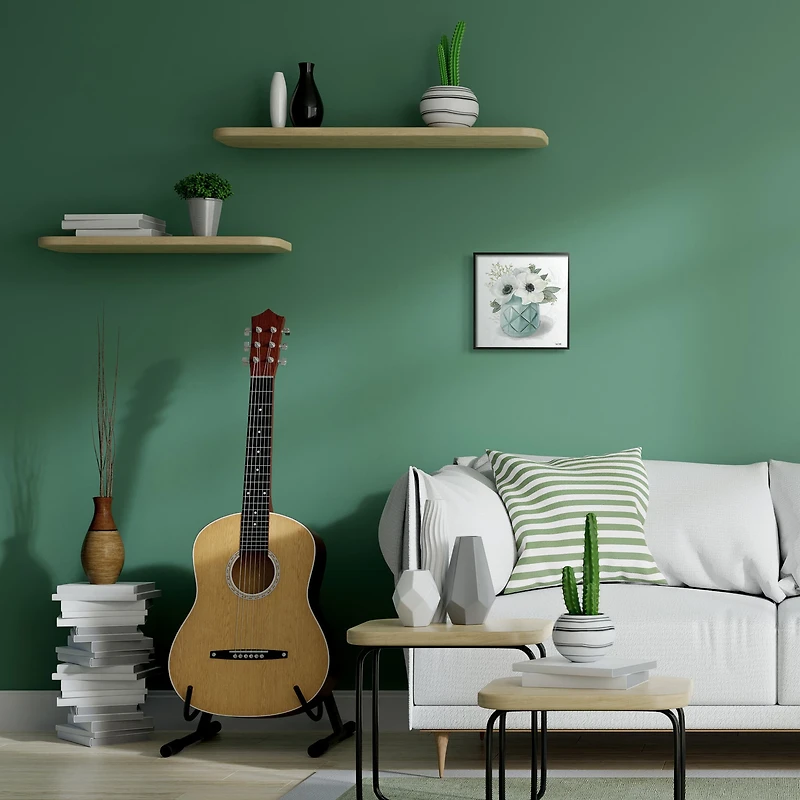 Stupell Industries Soft White Flowers in Turquoise Planter Wall Accent with Black Frame