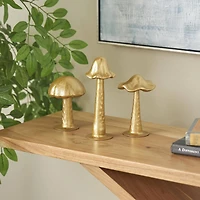 Gold Metal Mushroom Metallic Sculptures with Round Base, 3ct.