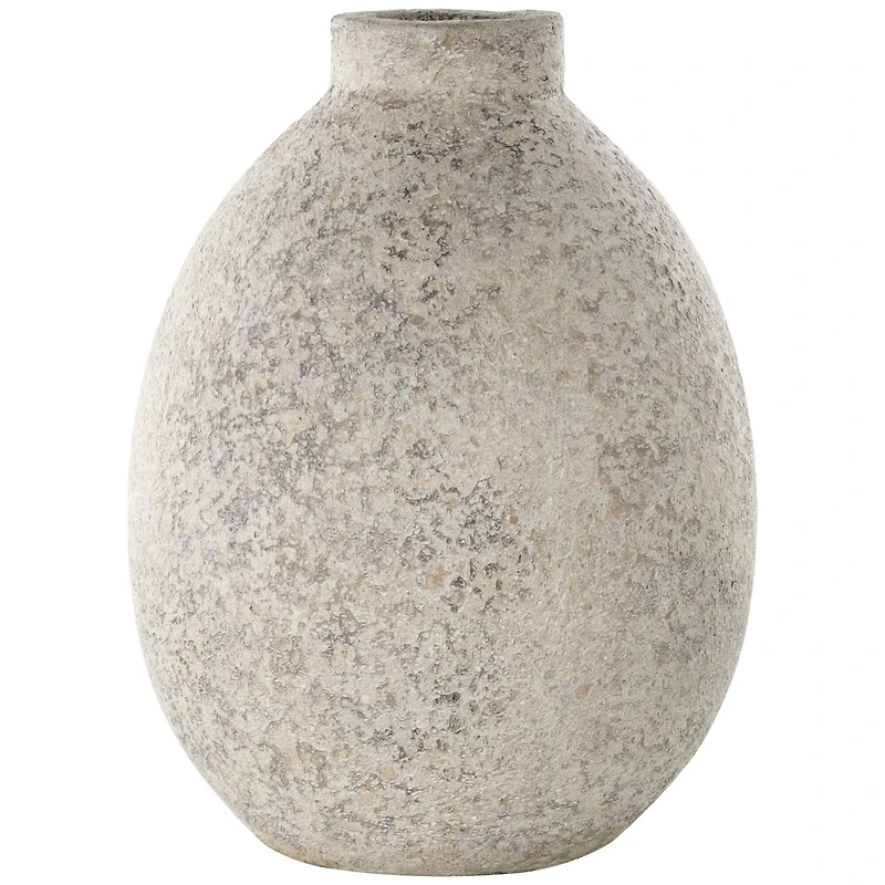 14.25" Beige Ceramic Handmade Antique Style Textured Decorative Vase