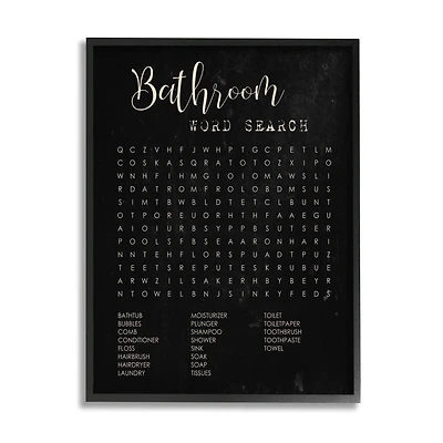 Stupell Industries Bathroom Word Search Activity over Distressed Black Framed Wall Art