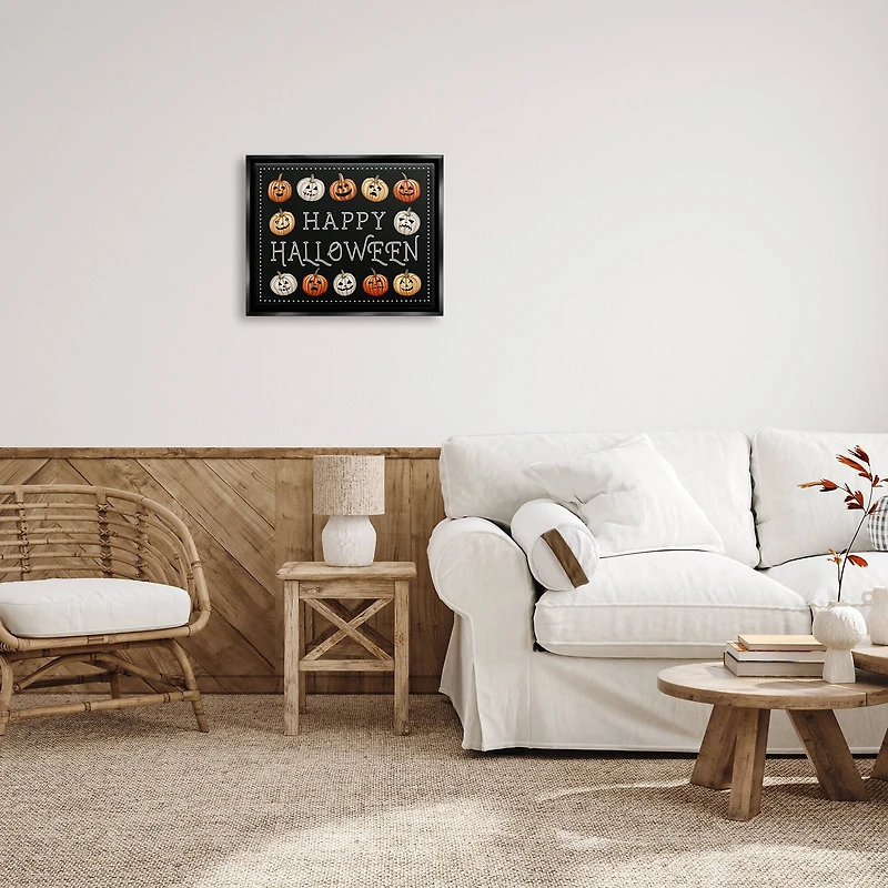 Stupell Industries Happy Halloween Jack-o-Lanterns Framed Floater Canvas Wall Art