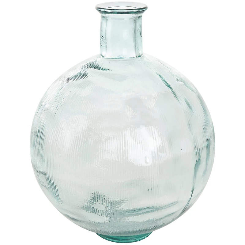 17" Clear Ribbed Round Glass Spanish Vase