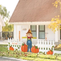 Glitzhome® Fall Metal Scarecrow, Pumpkin & Fence Yard Stake Set