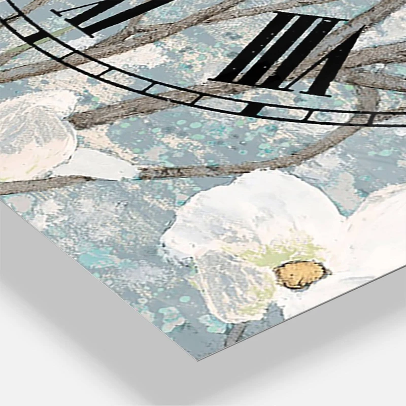 Designart Blue On Grey Blossoms Traditional 3 Panel Wall Clock