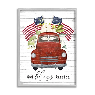 Stupell Industries God Bless America Red Truck Wall Art in Frame