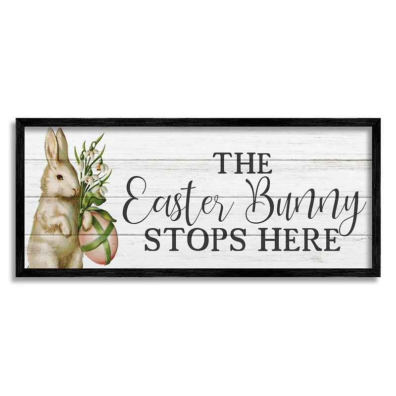 Stupell Industries Easter Bunny Stops Here Country Grain Pattern Phrase Framed Giclee Art