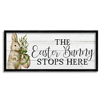 Stupell Industries Easter Bunny Stops Here Country Grain Pattern Phrase Framed Giclee Art