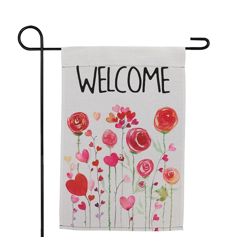18" Roses & Hearts Floral Welcome Garden Flag