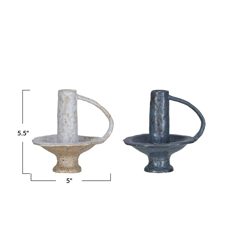 Hello Honey® 5.5" Round Stoneware Candle Holder with Handle Set
