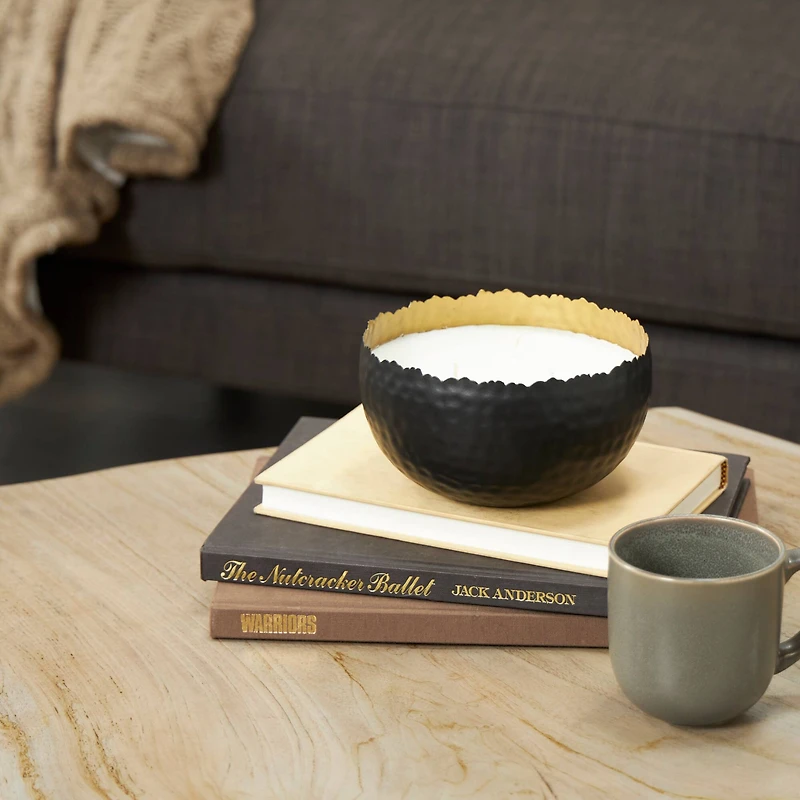 Sauvignon Blanc Scented 3 Wick Candle in Hammered Matte Black Bowl