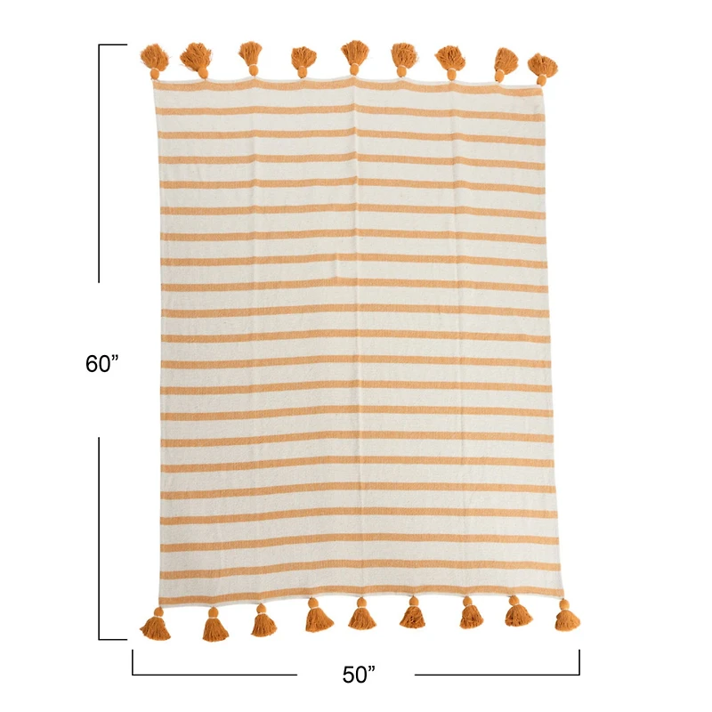 Hello Honey® Golden Yellow Striped Cotton Throw Blanket with Tassels