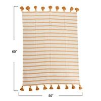 Hello Honey® Golden Yellow Striped Cotton Throw Blanket with Tassels