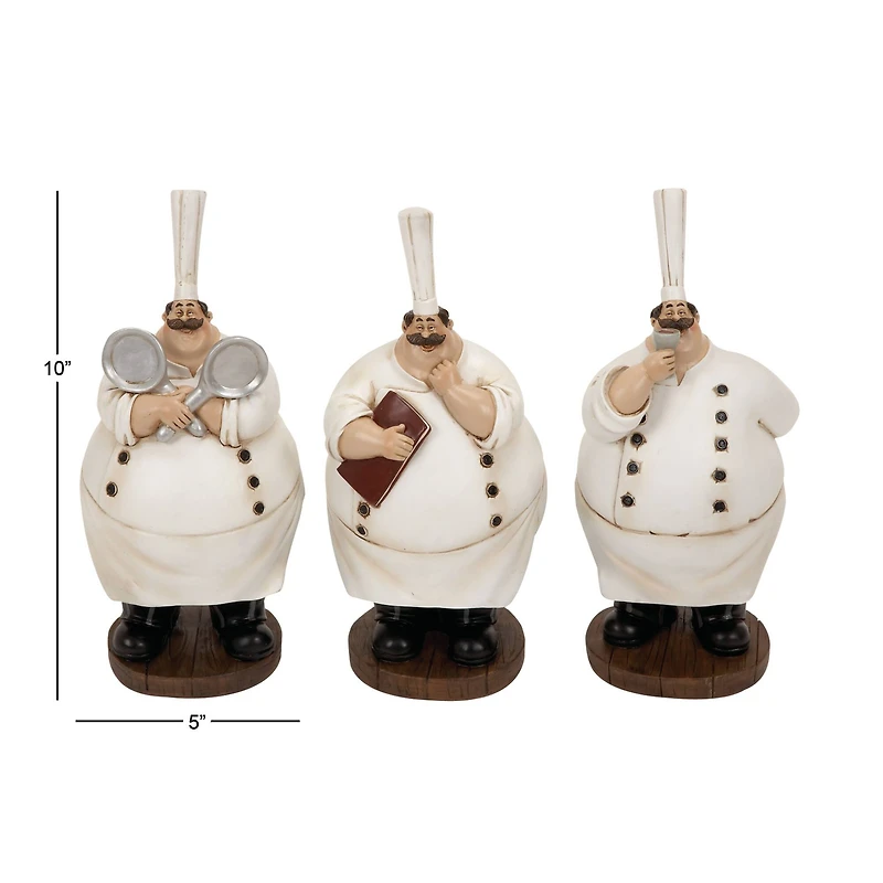 10" White Polystone Traditional Chef Sculpture, 3ct.