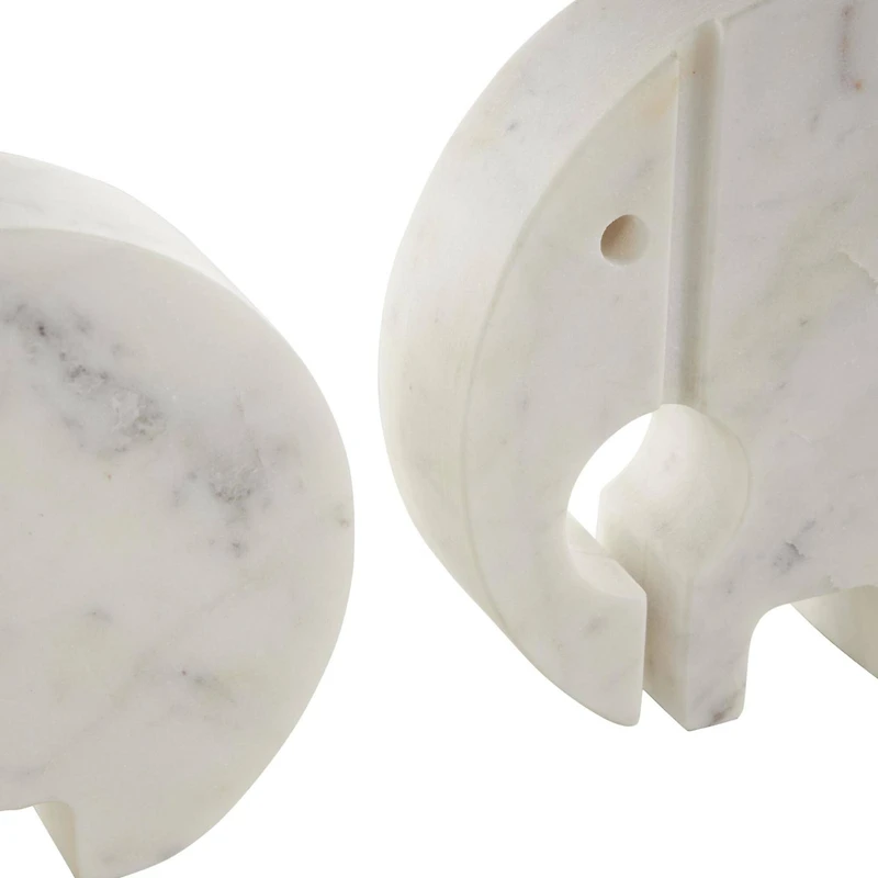 White & Gray Circular Abstract Marble Elephant Sculpture Set