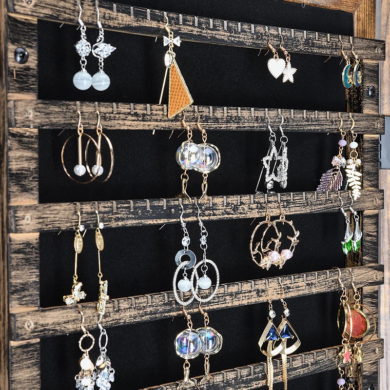 Classic Brown Rotatable 2-in-1 Lockable Jewelry Cabinet