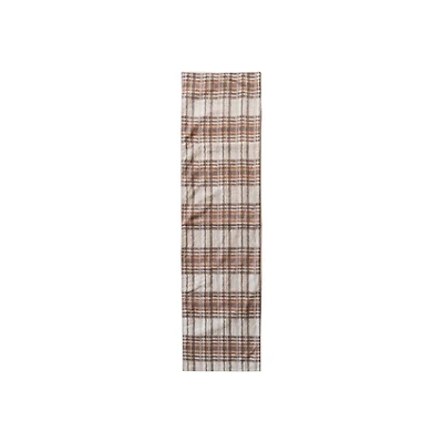 Hello Honey 108" x 14" Cream, Brown & Orange Plaid Woven Cotton Table Runner