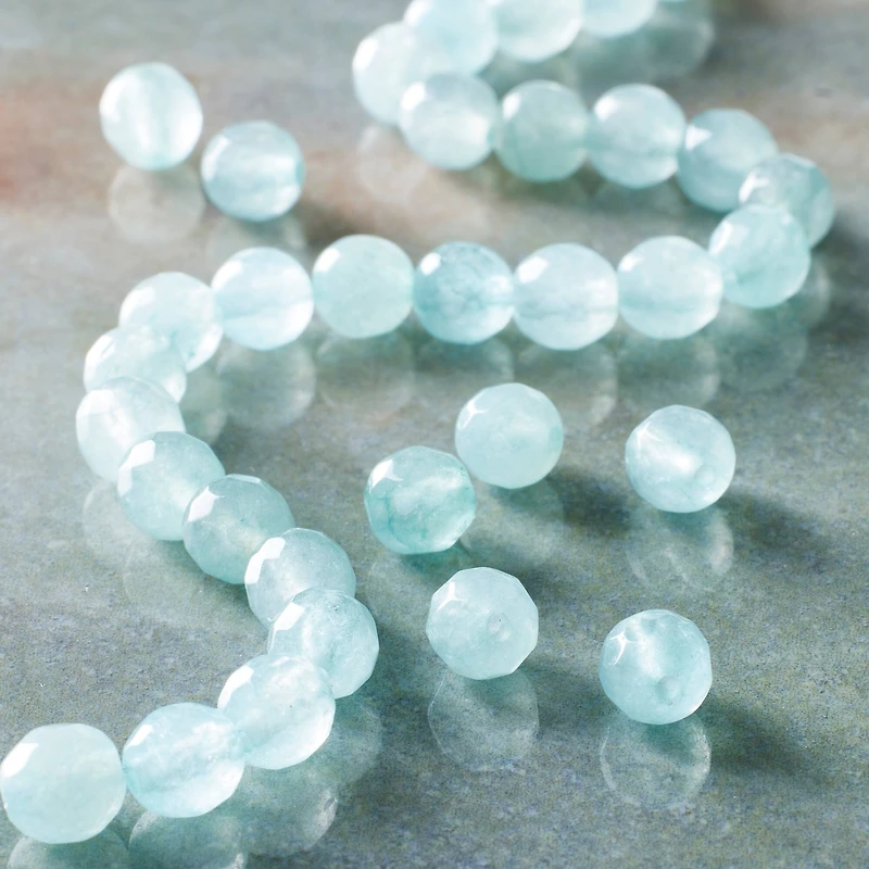 12 Pack:  Aqua Faceted Quartzite Round Beads, 6mm by Bead Landing™