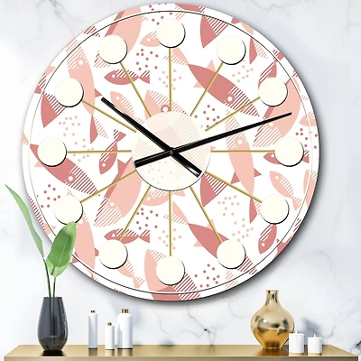 Designart 'Pink Fishes Pattern Mid-Century Modern Wall Clock