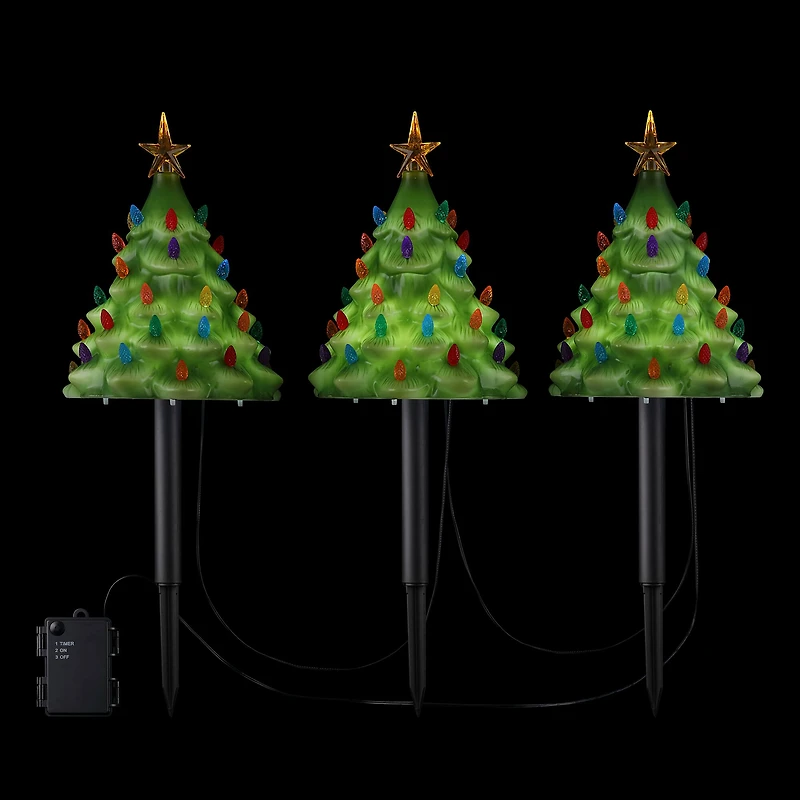 Mr. Christmas 9" Lit Blow Mold Pathway Trees Set