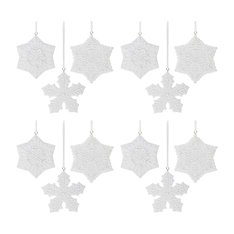 Ornate White Snowflake Ornaments Set