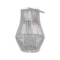 Hello Honey® 11.7" Whitewashed Round Hand-Woven Bamboo Lantern with Handle & Glass Insert