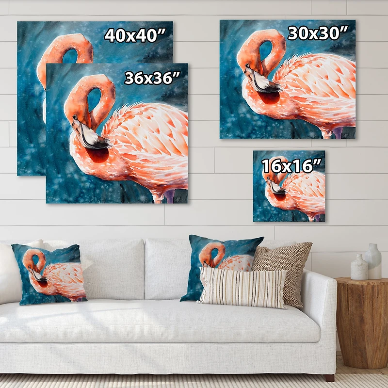 Designart - Pink Flamingos In Blue Water II