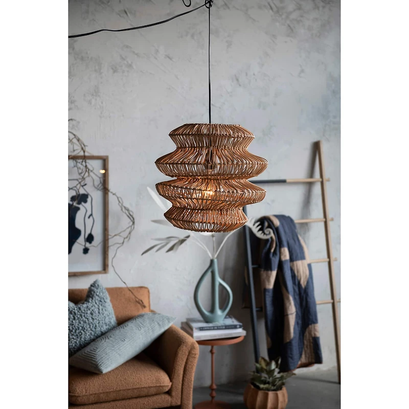 Hello Honey® 16" Boho Natural Woven Rattan Sculptural Pendant Light
