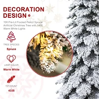 15ft. Pre-Lit Flocked Pencil Spruce Artificial Christmas Tree, Warm White LED Lights