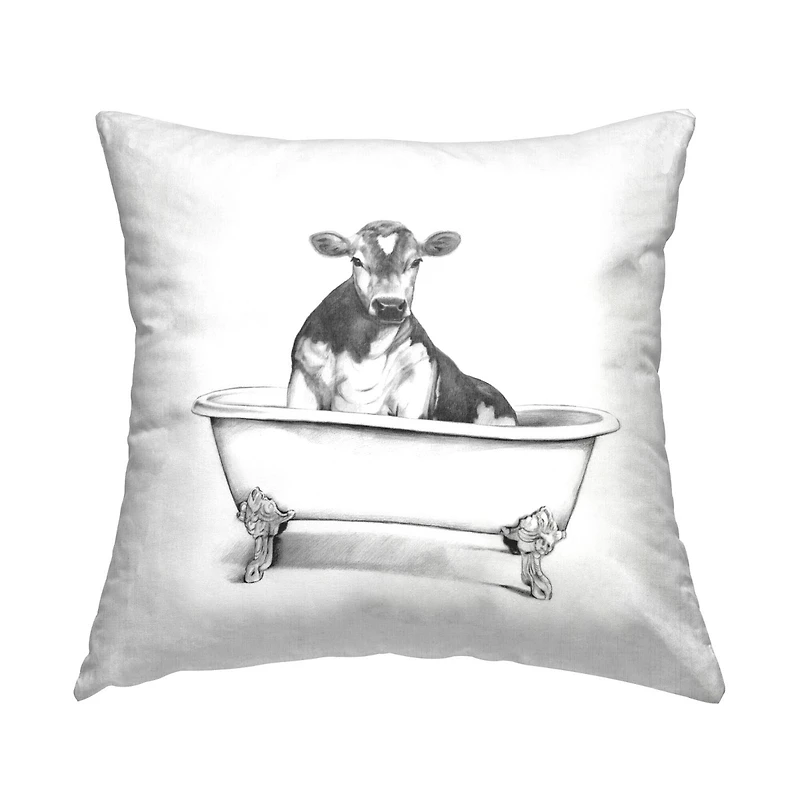 Stupell Industries Cow Cattle in Bathtub Farm Animal Portrait Throw Pillow, 18" x 18"