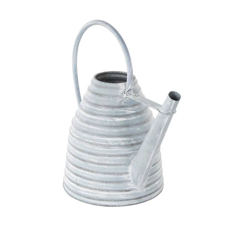 14" Gray Metal Beehive Shaped Watering Can Planter