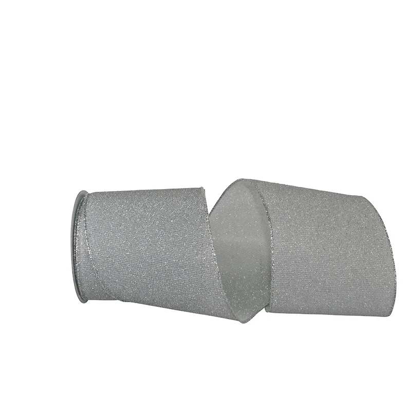 JAM Paper 4" x 10yd. Silver Sparkle Glimmer Radiance Wired Edge Ribbon