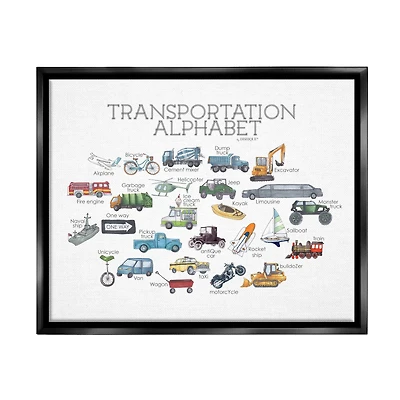Stupell Industries Kids Educational Transportation Alphabet Framed Floater Canvas Wall Art