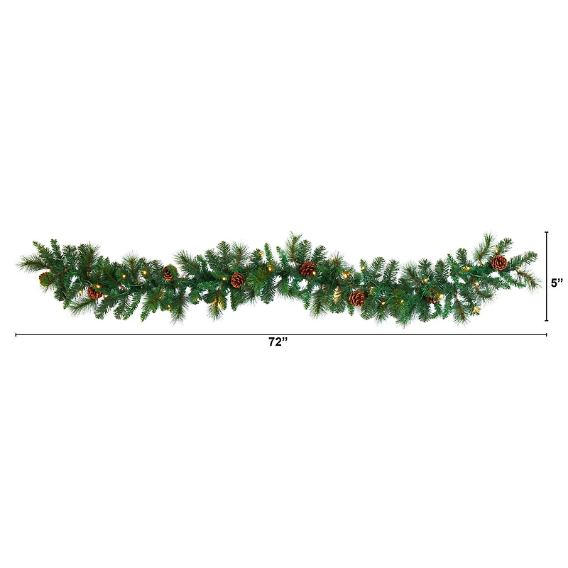 6ft. Pre-Lit Clear LED Mixed Pine & Pinecone Artificial Garland
