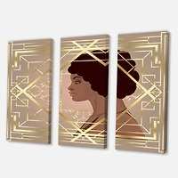 Designart - Retro Women In Golden Art Deco Geometrics II