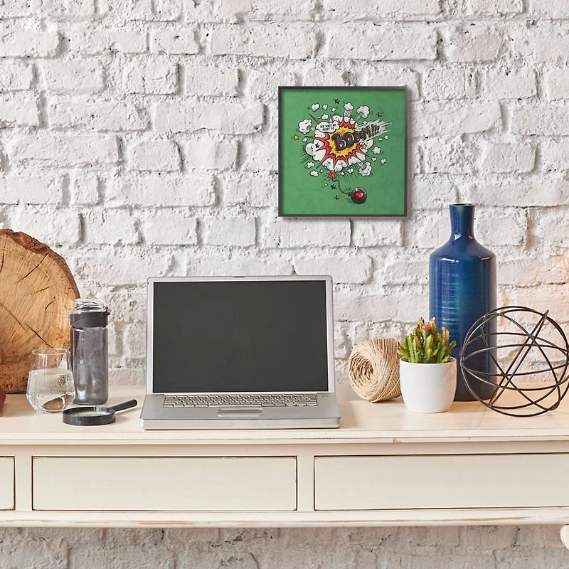 Stupell Industries Heart Go Boom Comic with Black Frame Wall Accent