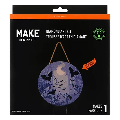 8" Glow-in-the-Dark Bats Round Wood Plaque Diamond Art Kit by Make Market®