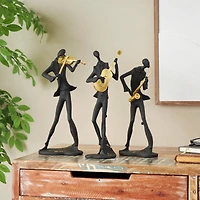 Black Polystone Abstract Musician Sculpture Set with Gold Instruments & Music Notes