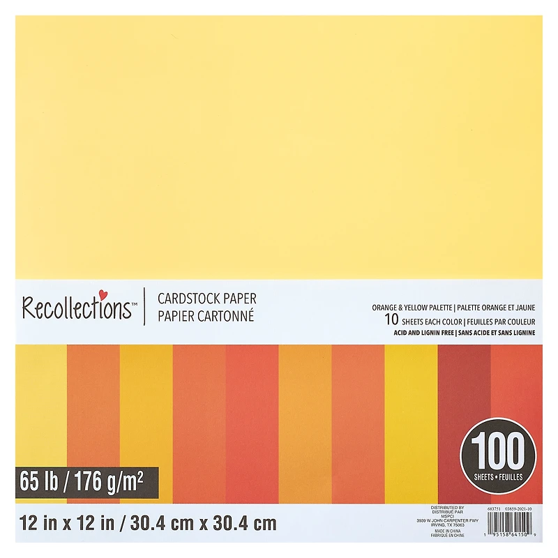 9 Packs: 100 ct. (900 total) Orange & Yellow Palette 12" x 12" Cardstock Paper by Recollections™