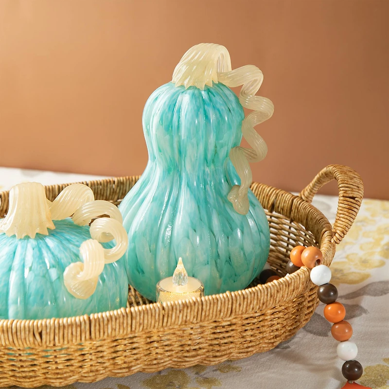 Glitzhome® 8.5" Fall Turquoise Glass Gourd