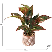 14" Croton Artificial Plant with Geometric Patterned Pot