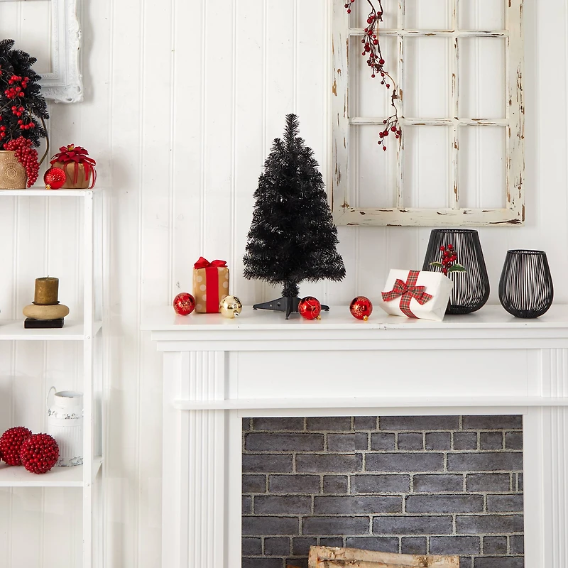 2ft. Pre-Lit Black Artificial Christmas Tree, Warm White LED Lights