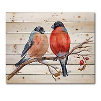 Designart - Two Bullfinches On A Hawthorn Branch with Snowfall