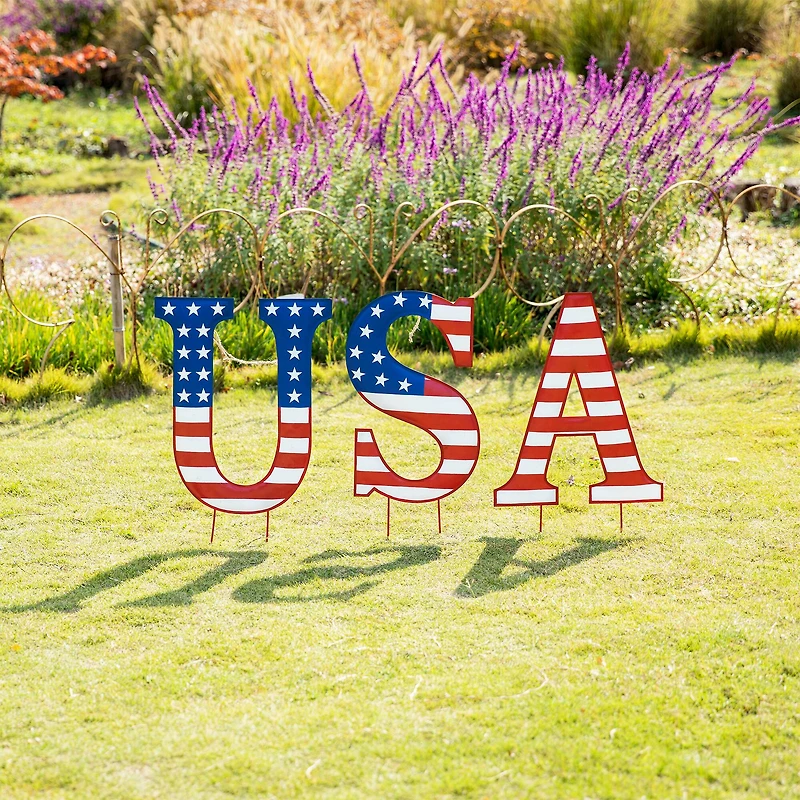 Glitzhome® 45" Patriotic America USA Yard Stake Set