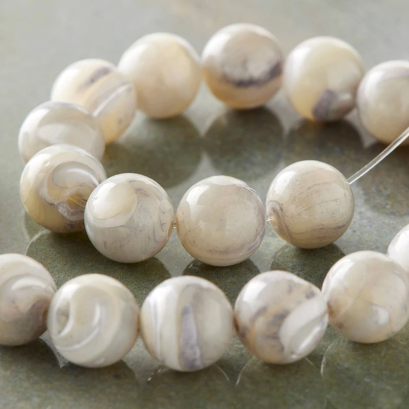 7mm Light Gray Mother of Pearl Round Beads by Bead Landing™