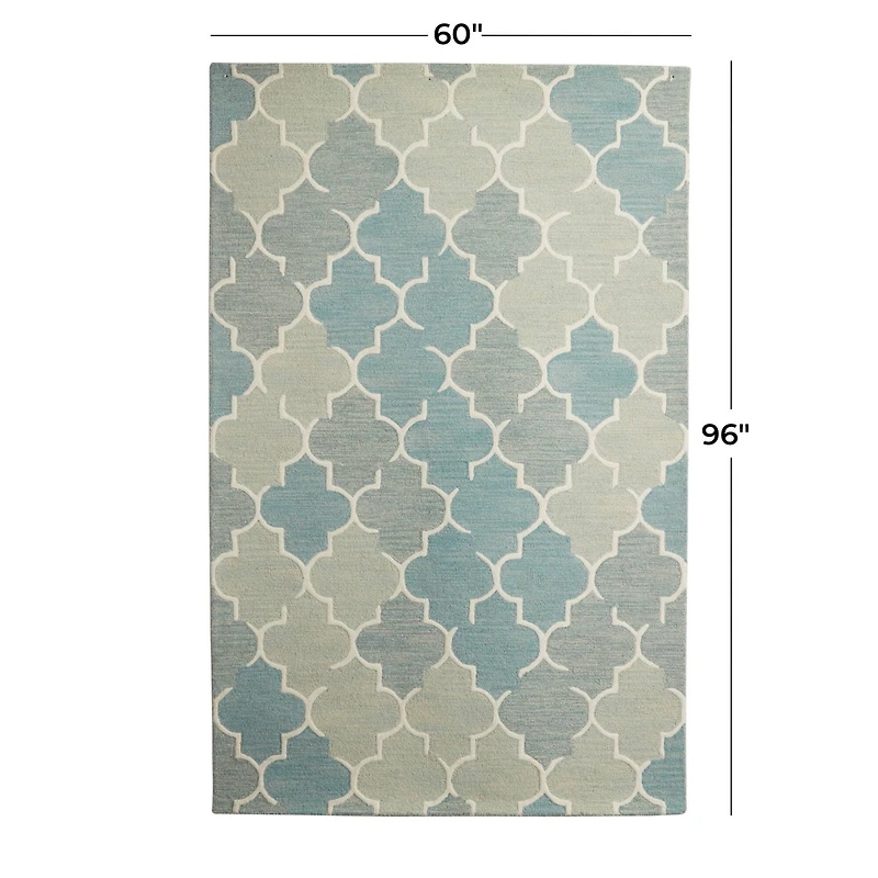 Blue Wool Modern Hand Hooked Rug, 5ft. x 8ft.