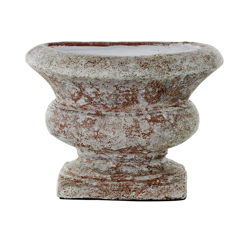 10.5" Brown Ceramic Antique Style Textured Wide Vase with Copper Accents