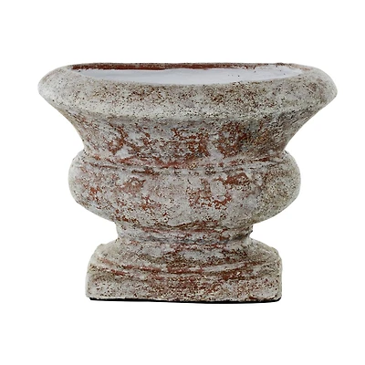 10.5" Brown Ceramic Antique Style Textured Wide Vase with Copper Accents