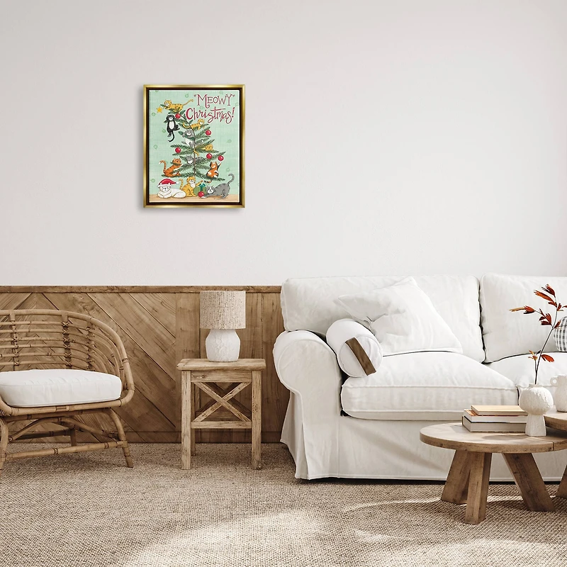 Stupell Industries Meowy Christmas Cats Framed Floater Canvas Wall Art