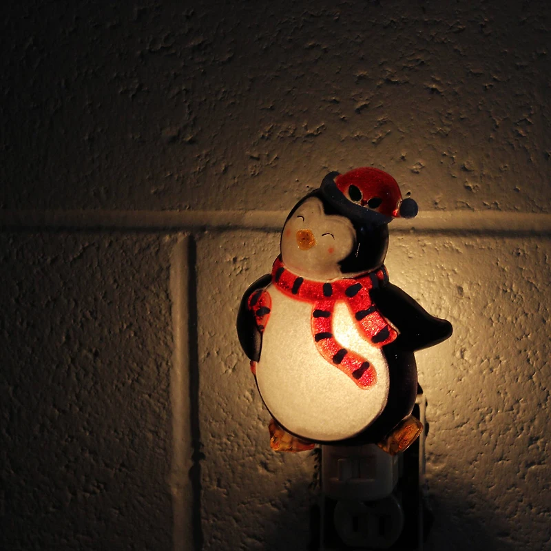 6" Black & Red Penguin with Santa Hat Christmas Night Light